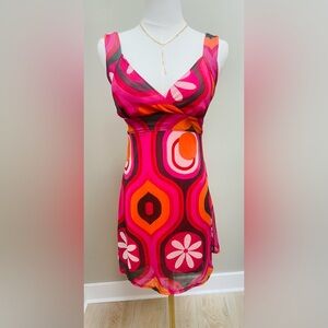 Jane Norman Vibrant Pink and Orange Sleeveless Dress. Size xs